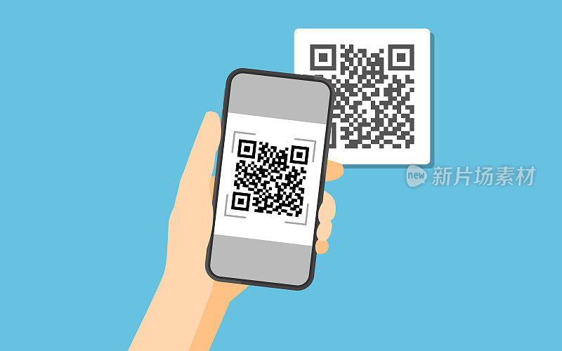 Hand holding smartphone to scan QR code on paper for detail